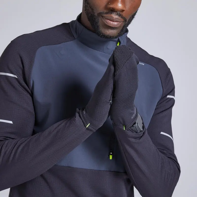 Camiseta Running Manga Larga Con Cremallera Kiprun Warm Azul Negro Y Gris - Imagen 5