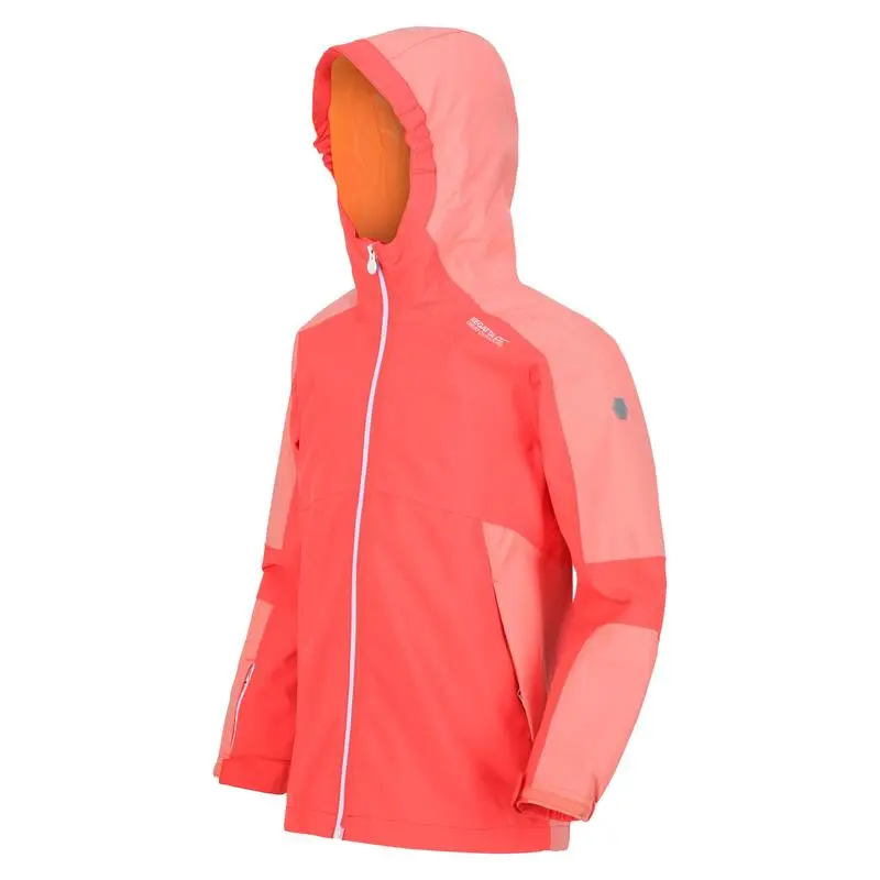 Regatta Chaqueta Impermeable Rayz Para Niños/Niñas Melocotón Neón, Coral Fusión - Imagen 3